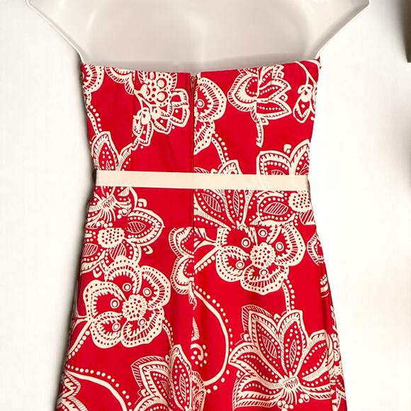 Vintage B. Smart Strapless Floral Dress Sz 12 Red White Summer Party Retro Glam - Picture 9 of 10